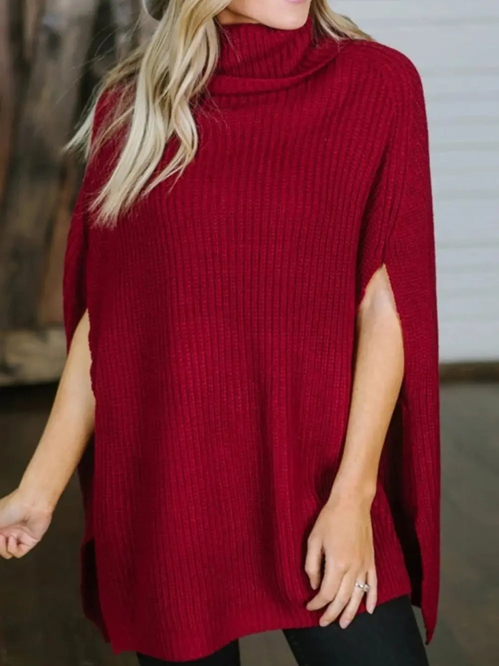 Poncho knit high collar sweater for women | Calixtine -4