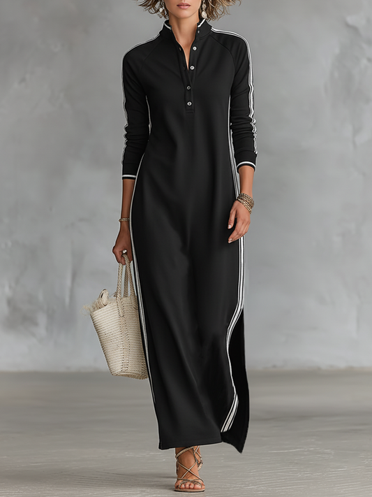 Minimalist button-down maxi dress sweatshirt for women | Elowen -1