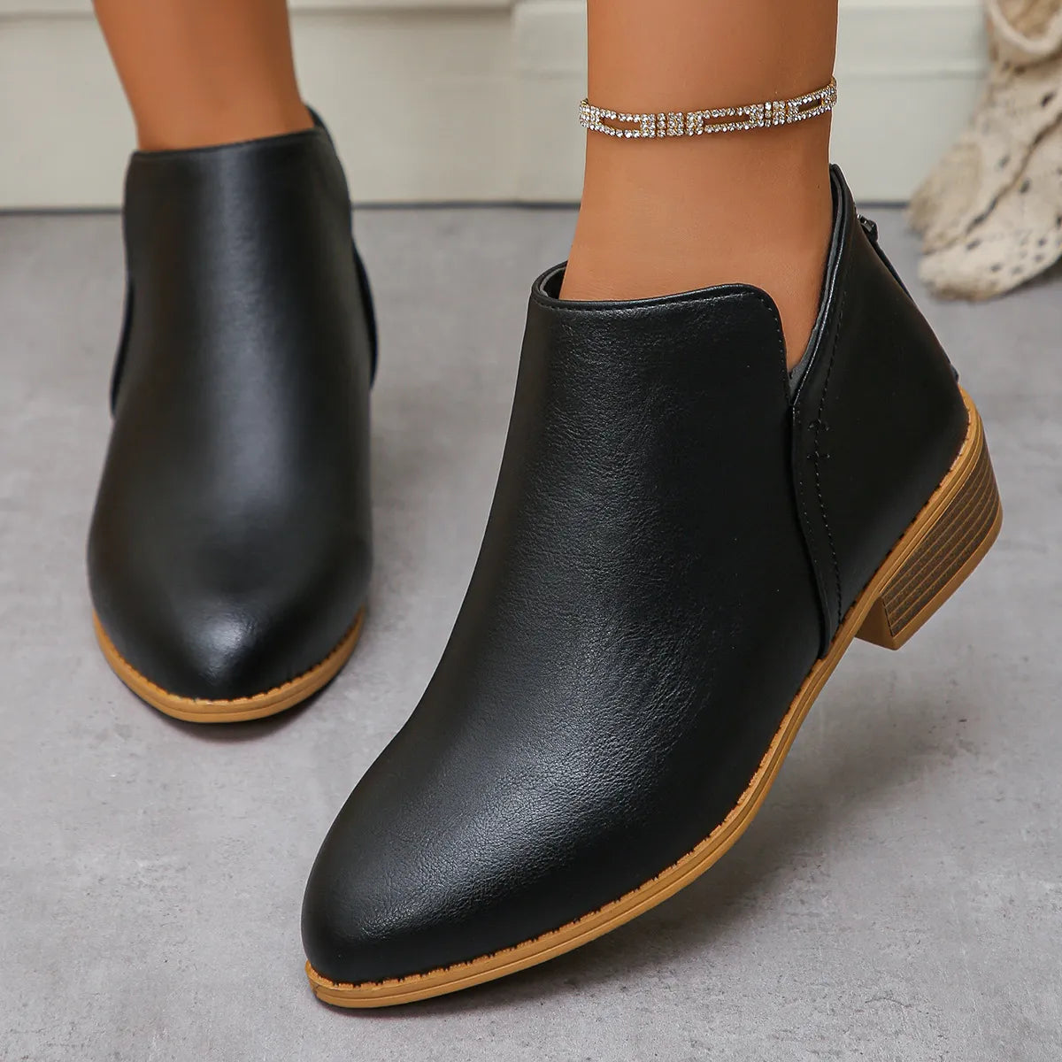 Ankle heel bas slip-on leather boots for women | Aurielle -2