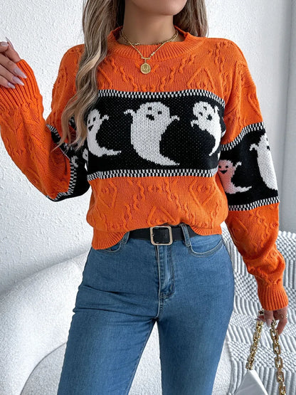 Soft halloweknite sweater for women | Sweater with patterns of dessins animes mignons -5