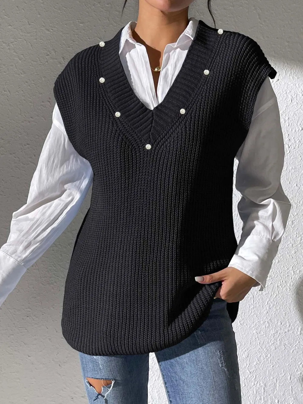 Knit sweater sleeveless V-neck vest for women -7