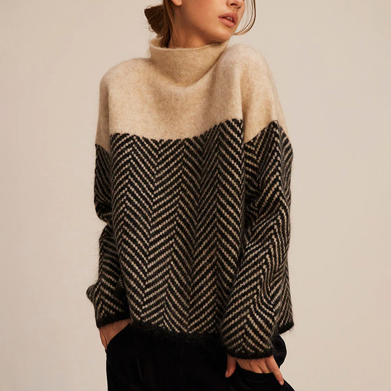 Women’s loose-fit sweater chevron pattern turtleneck for women | Arla -1