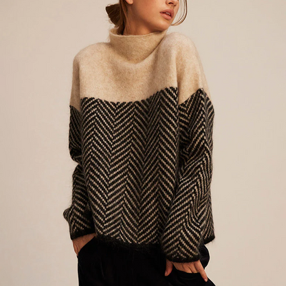 Women’s loose-fit sweater chevron pattern turtleneck for women | Arla -1