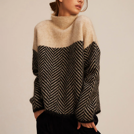 Women’s loose-fit sweater chevron pattern turtleneck for women | Arla -1