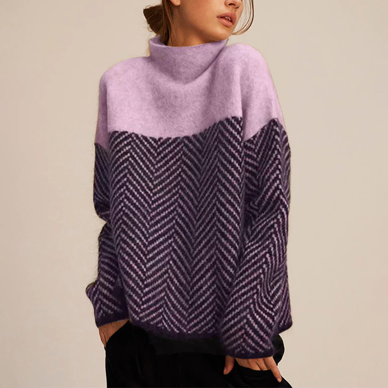 Women’s loose-fit sweater chevron pattern turtleneck for women | Arla -3