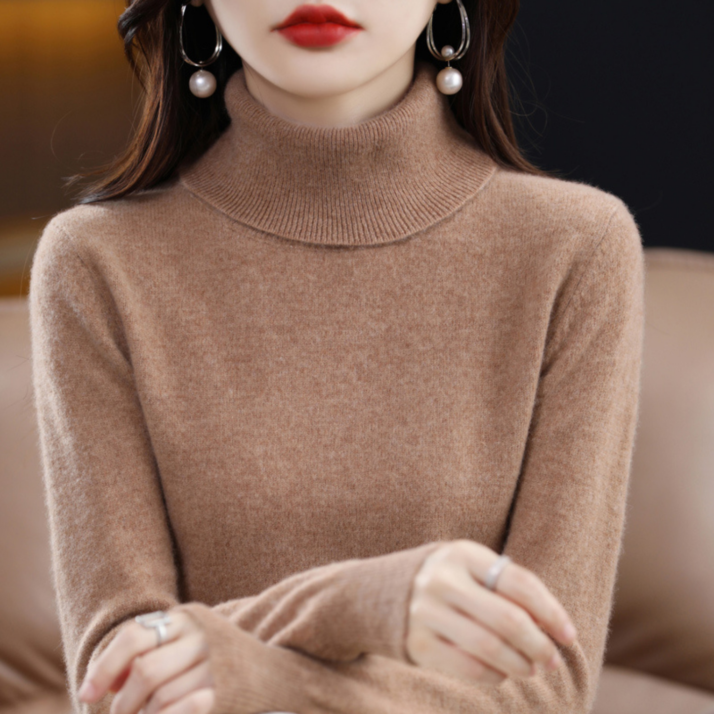 Soft knit sweater classic fit turtleneck for women | Elara -13