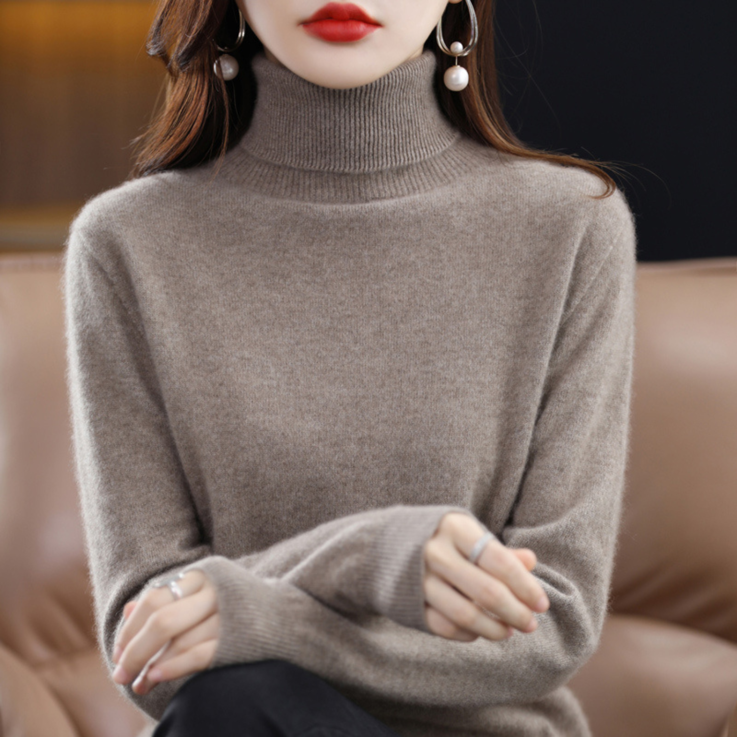 Soft knit sweater classic fit turtleneck for women | Elara -12