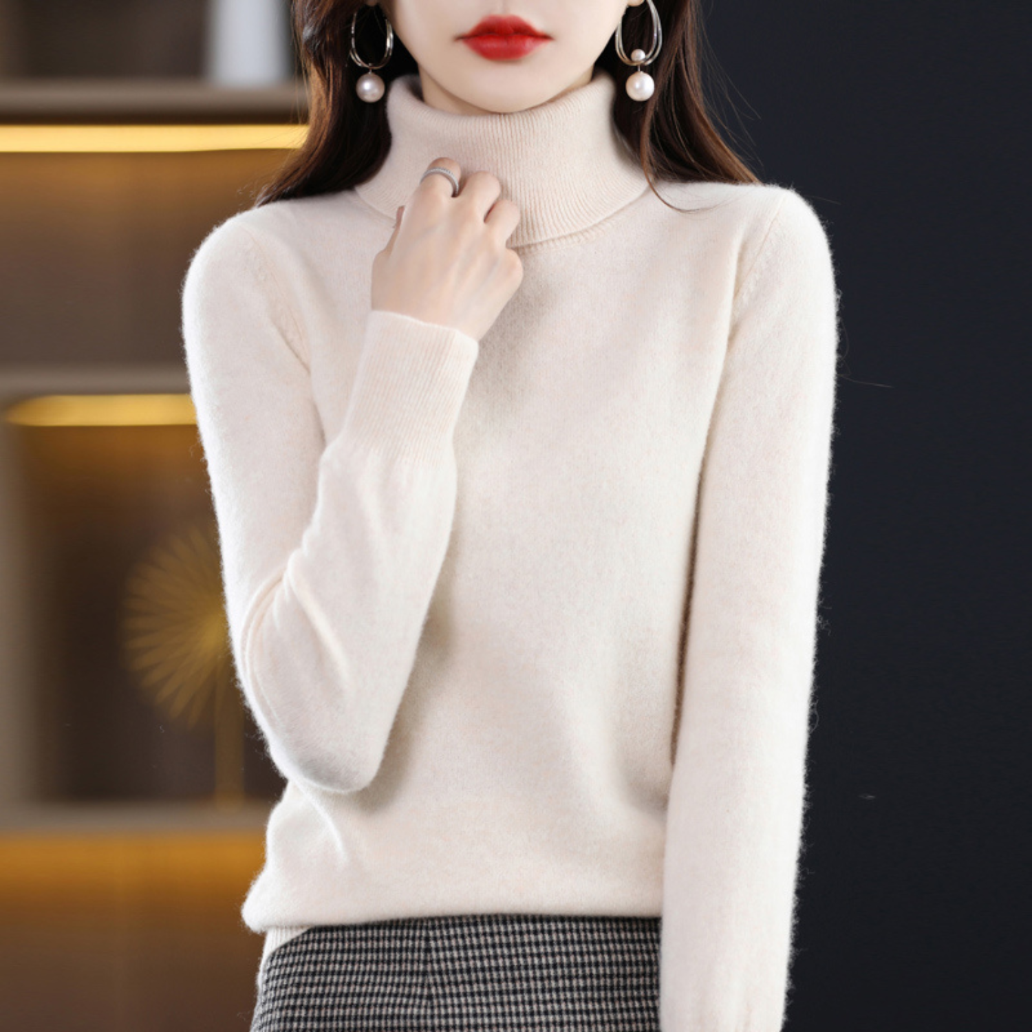 Soft knit sweater classic fit turtleneck for women | Elara -14