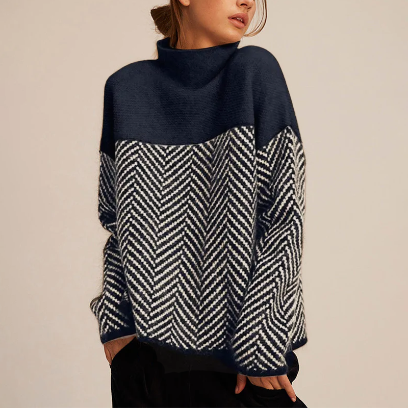 Women’s loose-fit sweater chevron pattern turtleneck for women | Arla -2