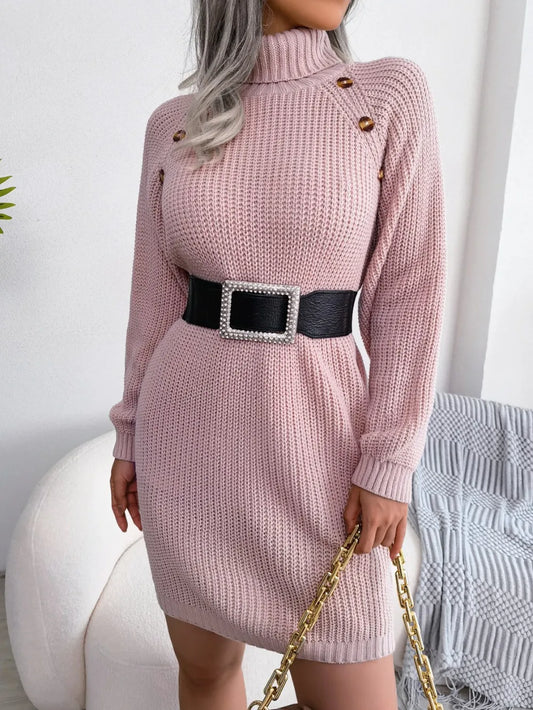 Knit sweater winter long-sleeve belt dress for women -1