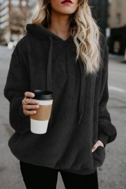 Plush demi-zip hoodie for women -4