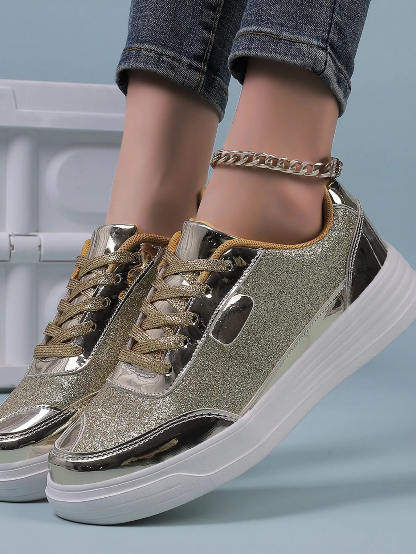 Walking platform casual shoes metallisees sneakers for women | Carine -9