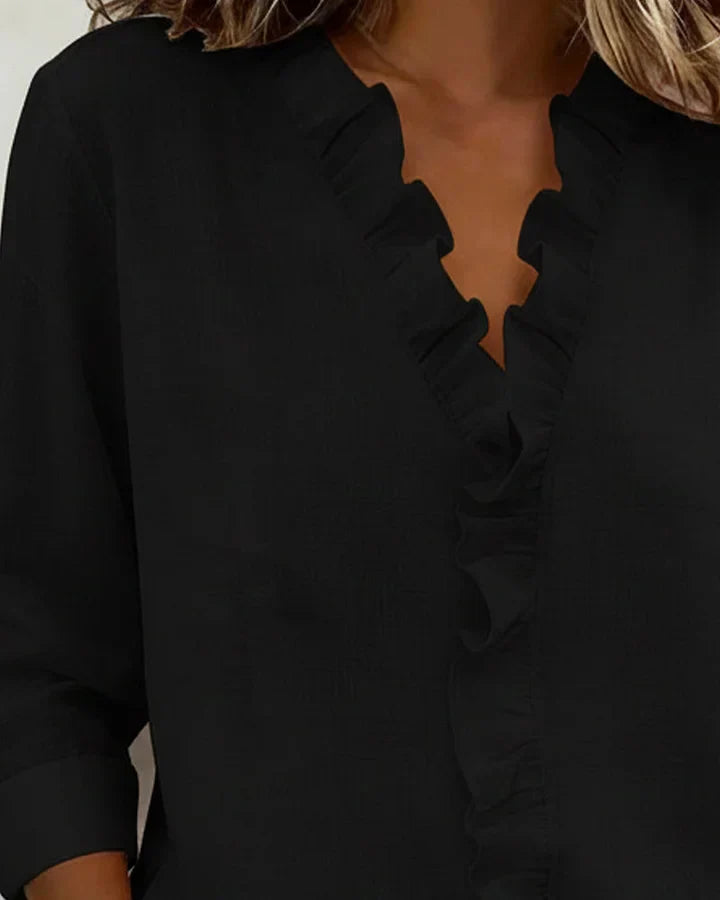 Ruffled V-neck long sleeves blouse for women | Elowen -4