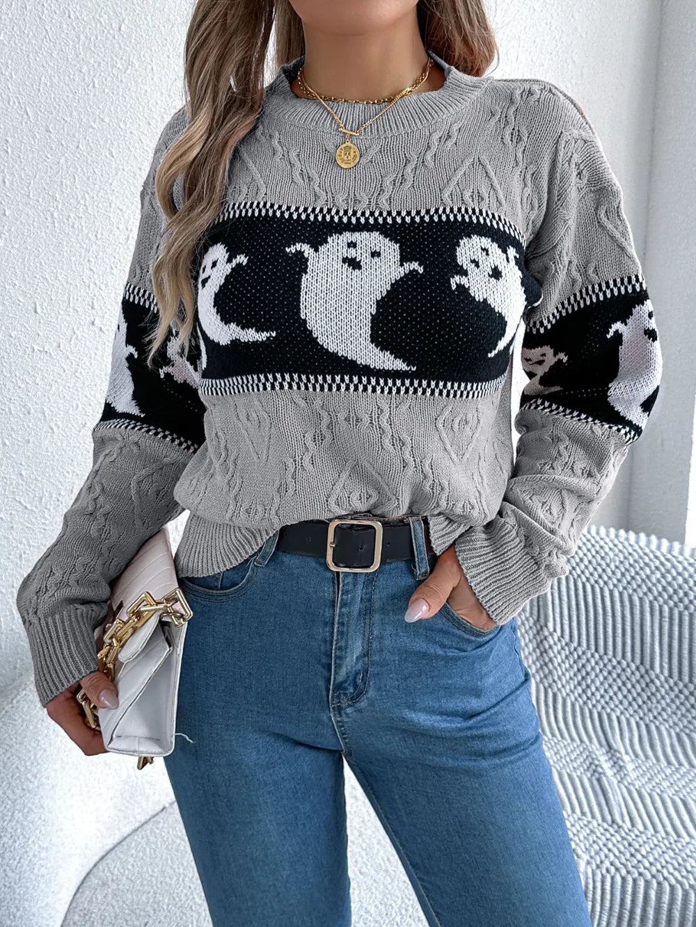 Soft halloweknite sweater for women | Sweater with patterns of dessins animes mignons -7