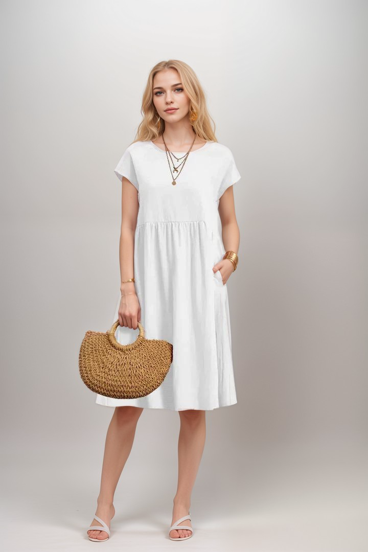 Mi-long casual cotton dress for women | Soline -5