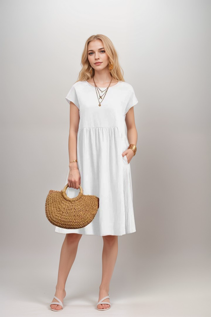 Mi-long casual cotton dress for women | Soline -5