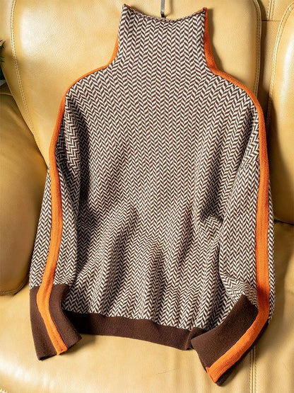 Sweater stripes contrastantes turtleneck for women | Ameline -4