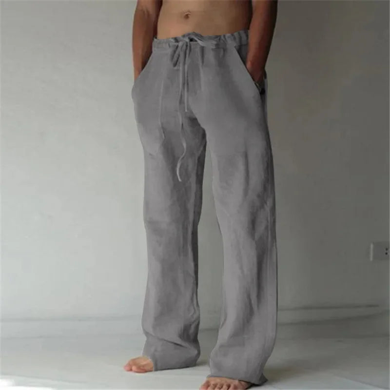 Drawstring cotton linen trousers for women | Rowan -3
