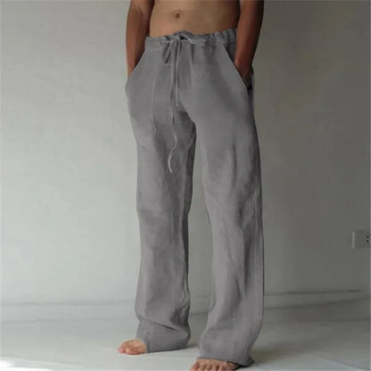 Drawstring cotton linen trousers for women | Rowan -3
