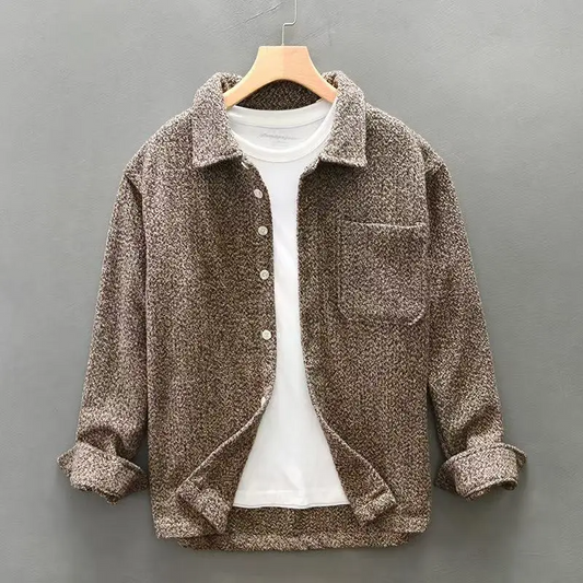 Cashmere button-up textured finish shirt for men | Elowen -1