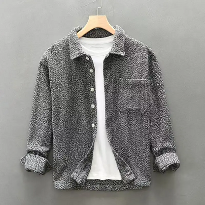 Cashmere button-up textured finish shirt for men | Elowen -3