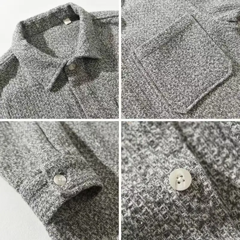 Cashmere button-up textured finish shirt for men | Elowen -4