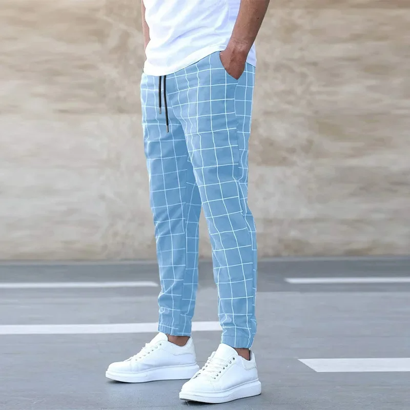 Checkered tapered elastic waistband joggers for men | Kellan -1