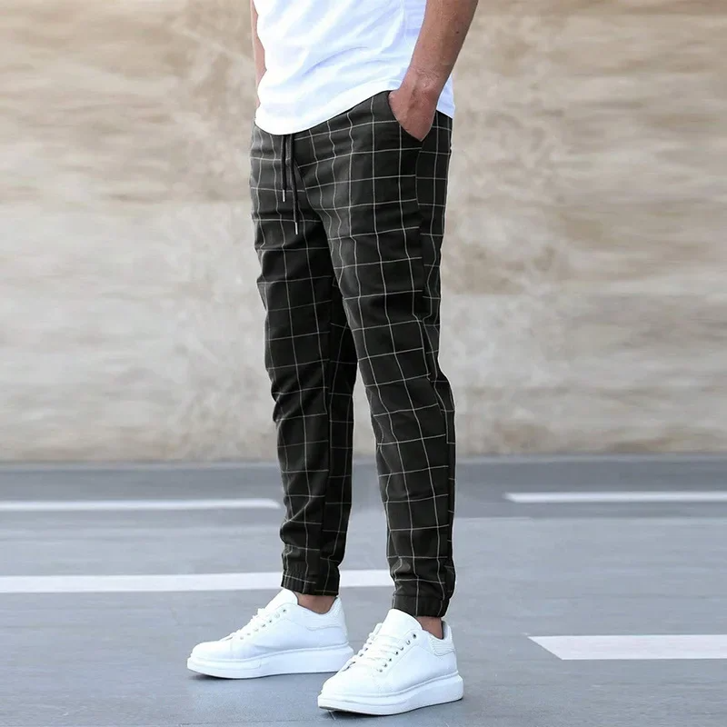 Checkered tapered elastic waistband joggers for men | Kellan -4