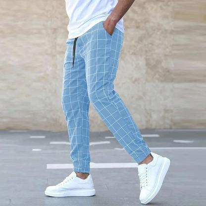 Checkered tapered elastic waistband joggers for men | Kellan -2