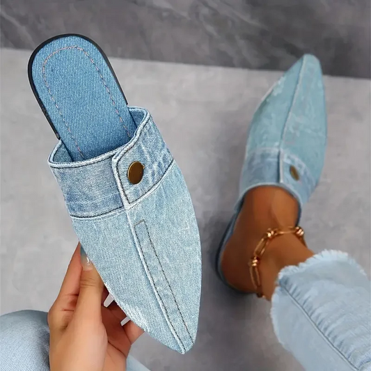 Aurora denim mule slide loafers for women | Denim Theory -1
