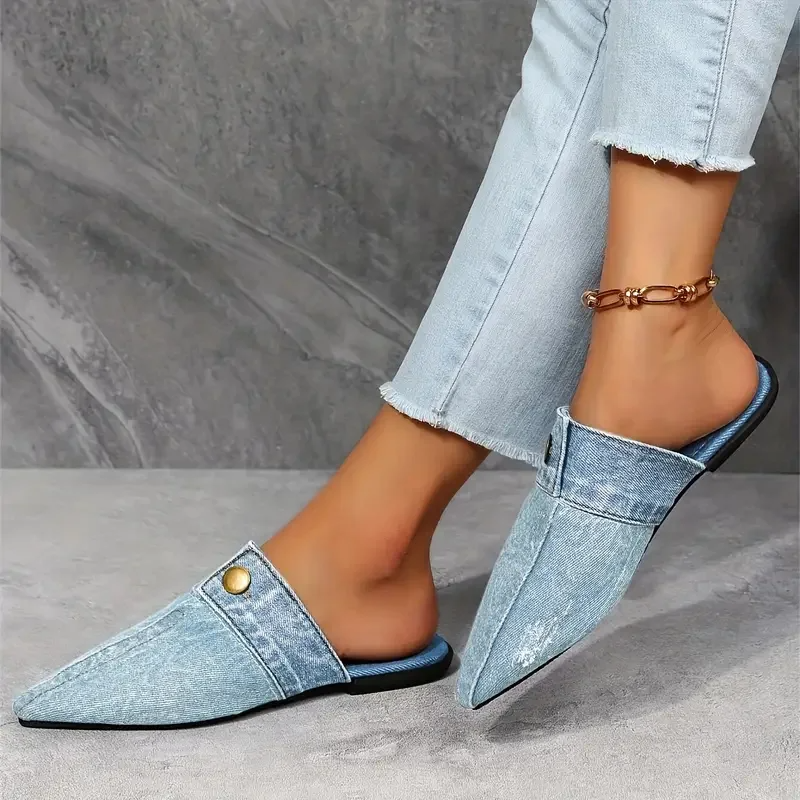 Aurora denim mule slide loafers for women | Denim Theory -2