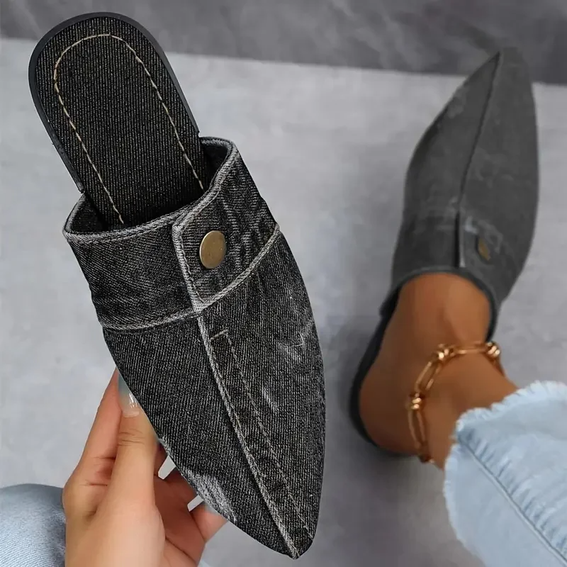 Aurora denim mule slide loafers for women | Denim Theory -3
