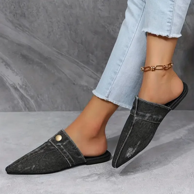 Aurora denim mule slide loafers for women | Denim Theory -4