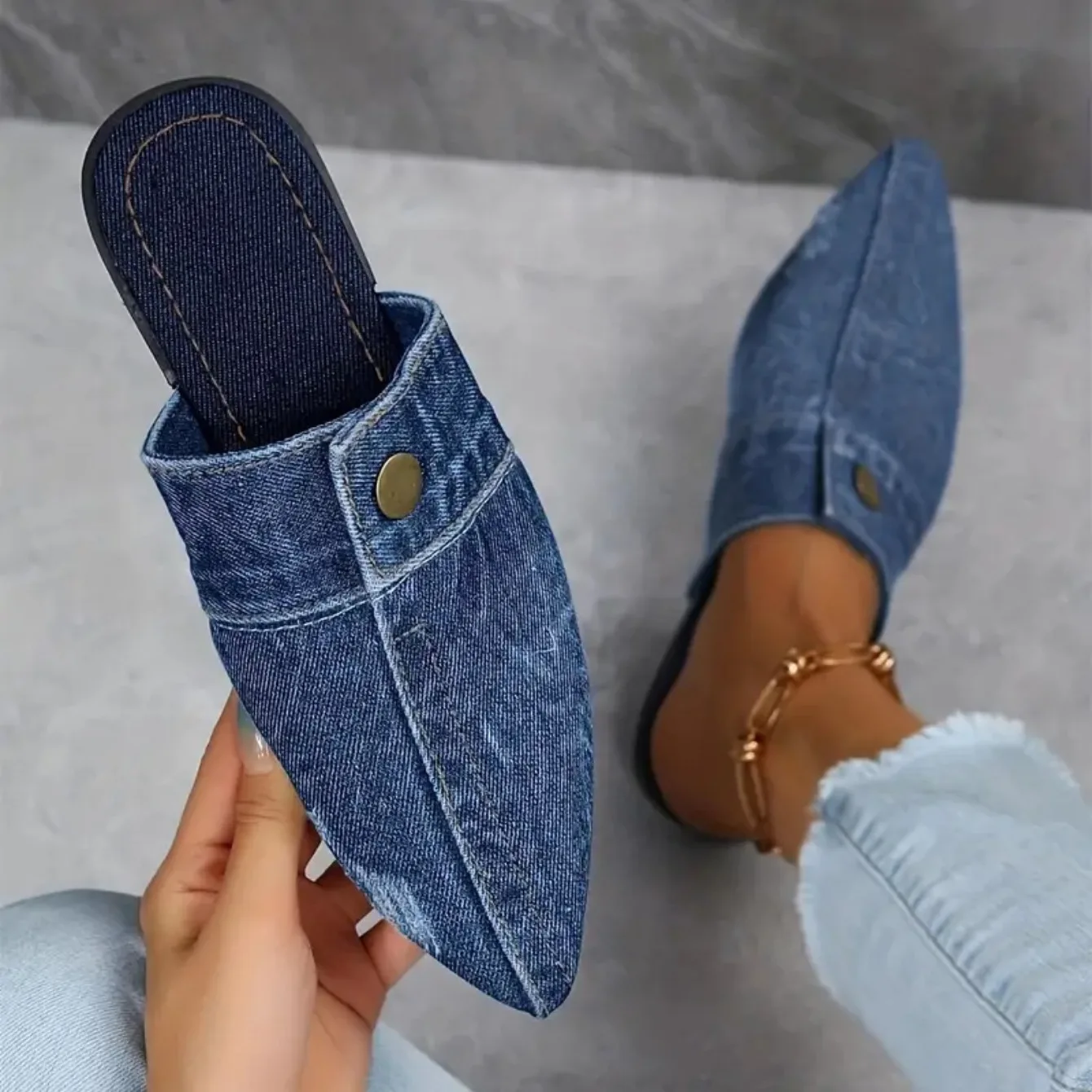 Aurora denim mule slide loafers for women | Denim Theory -5