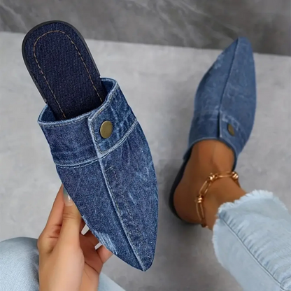 Aurora denim mule slide loafers for women | Denim Theory -5