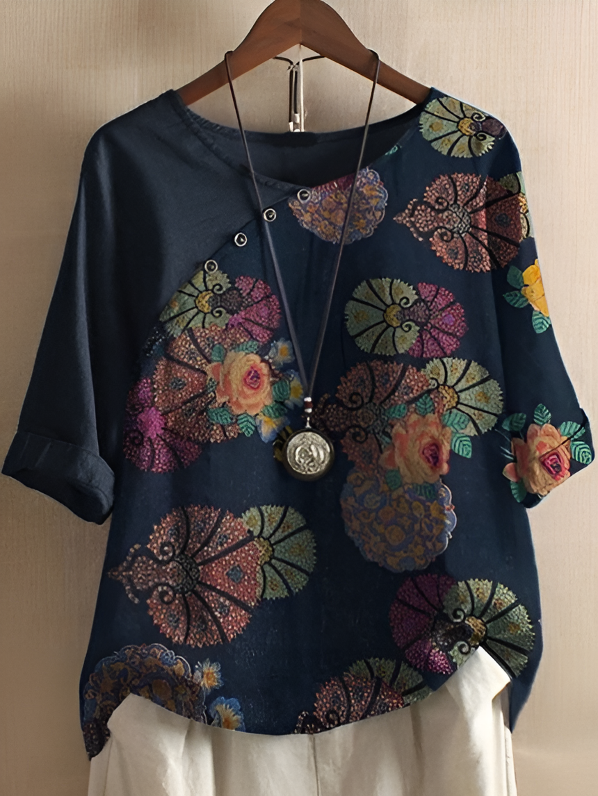 Floral short sleeves shirt for women | Livia -3