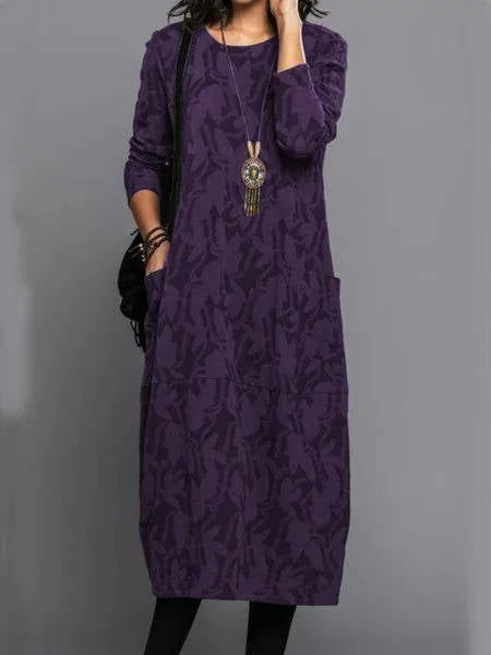 Relaxed floral midi pockets dress for women | Amara -7