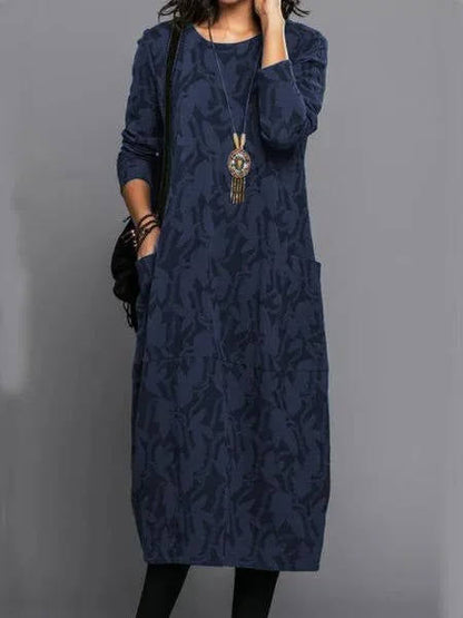 Relaxed floral midi pockets dress for women | Amara -4