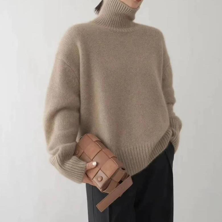Soft knit pullover sweater turtleneck for women | Elowen -3