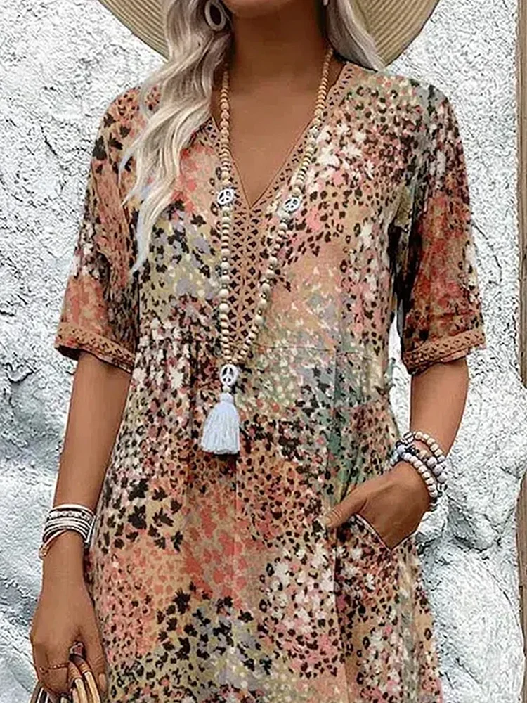 Midi printed chic dress for women | Mireille -6