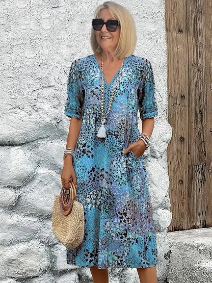 Midi printed chic dress for women | Mireille -3