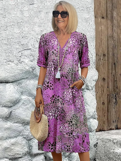 Midi printed chic dress for women | Mireille -5