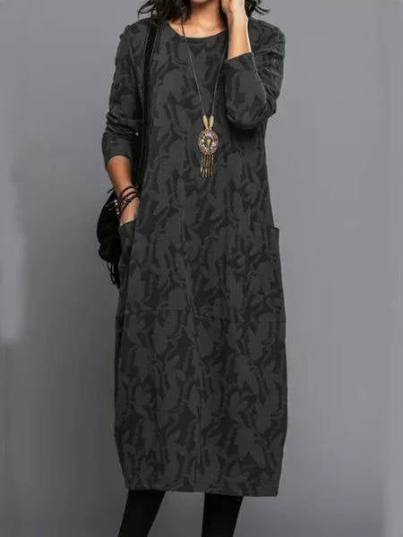 Relaxed floral midi pockets dress for women | Amara -6