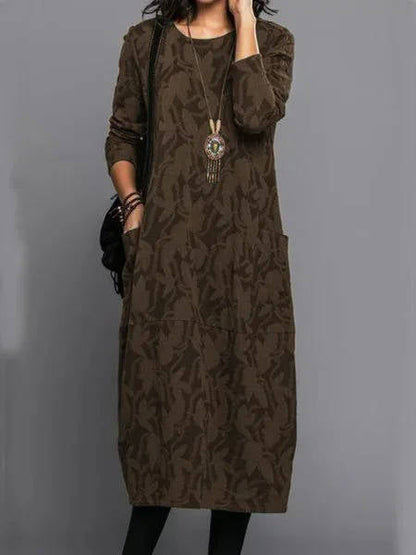Relaxed floral midi pockets dress for women | Amara -5