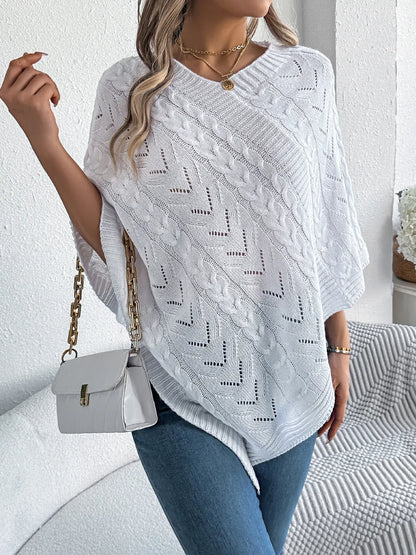 Poncho knit top cable-knit sweater for women -2
