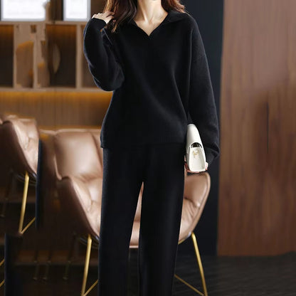 Elegant two-piece lounge polished collar set for women | Selene -11