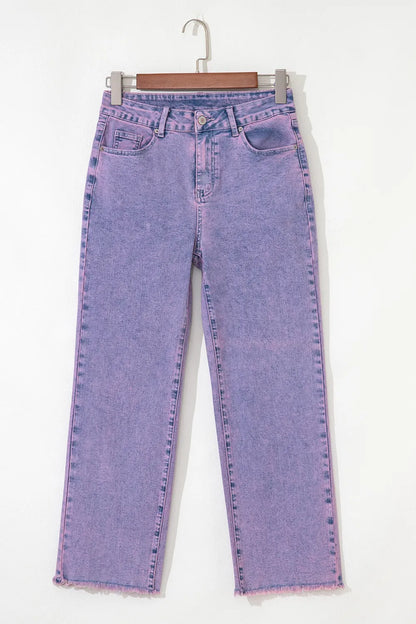 Court violet jeans for women | Denim washed with hem raw -3
