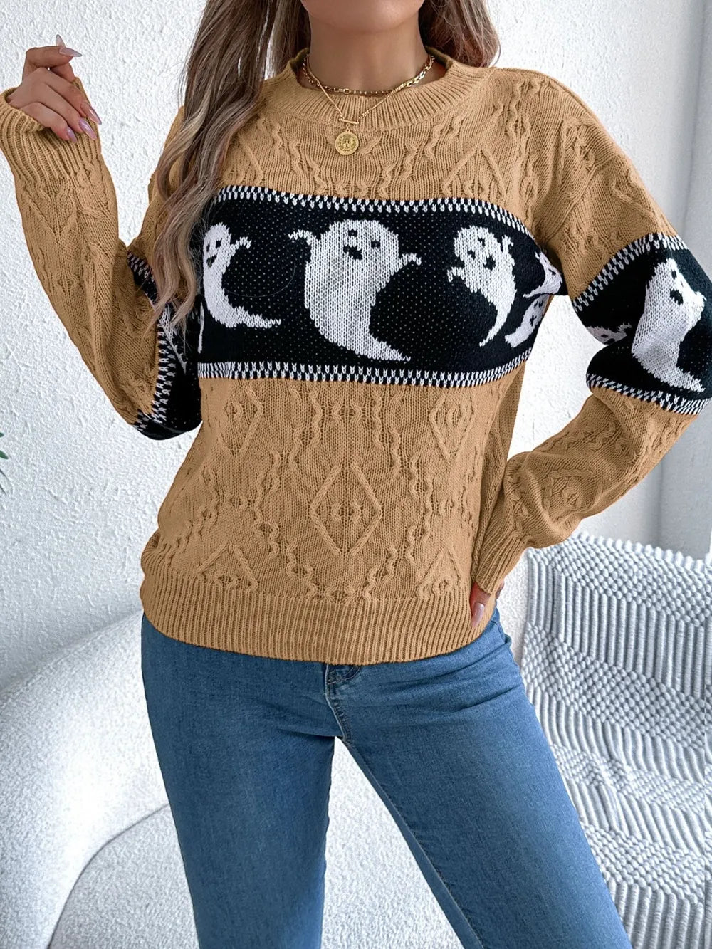 Soft halloweknite sweater for women | Sweater with patterns of dessins animes mignons -13