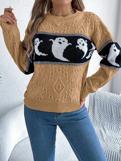 Soft halloweknite sweater for women | Sweater with patterns of dessins animes mignons -13