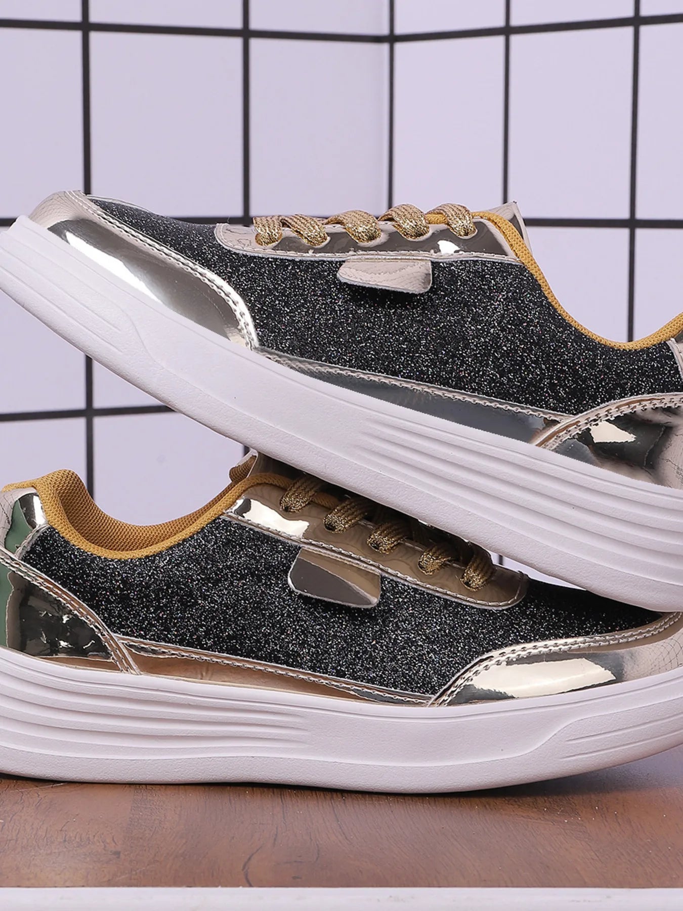 Walking platform casual shoes metallisees sneakers for women | Carine -2